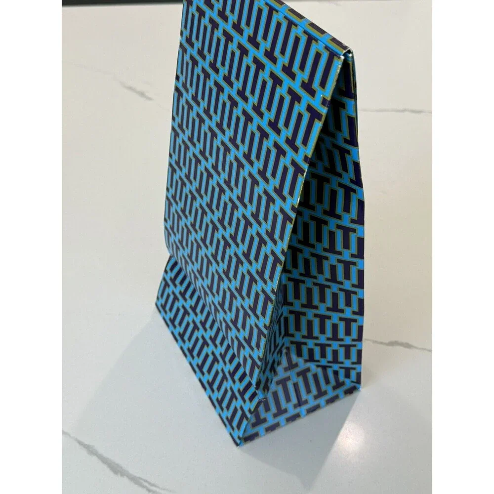 Tory Burch Blue Lime Geometric Gift Bag‎ 13x7x5 Tall Decor Flap Closure EUC